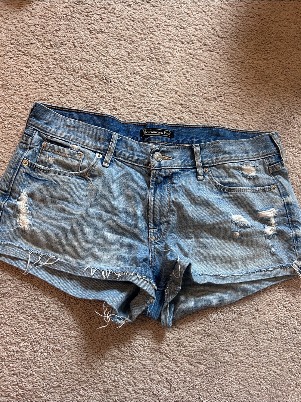 Abercrombie & Fitch Light Blue Distressed Denim Shorts